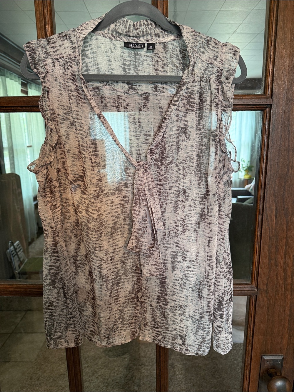ana A New Approach Womens 1X Snakeskin Print Sleeveless Ruffle Button Up Blouse